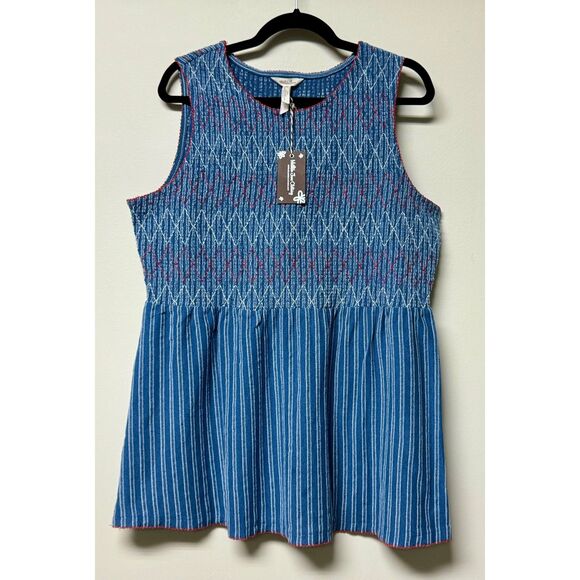 NWT MATILDA JANE Roxie Striped Tank Smocked Denim, Sz XL - Picture 3 of 11